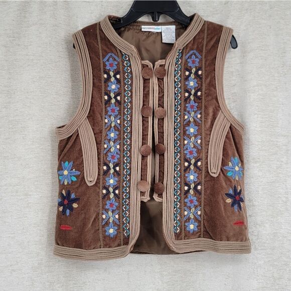 Mary Kate and Ashley Brown Boho Western Vest Y2K Girls Large Velvet Embroidered - Picture 1 of 7